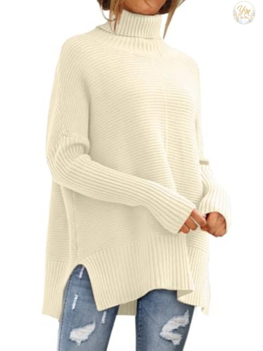 Womens Oversized Turtleneck Batwing Sleeve Chunky Knit Pullover Sweater